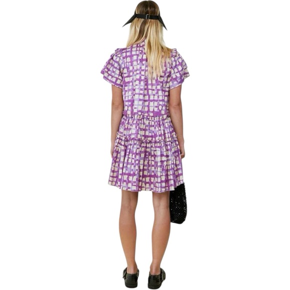 Hunter Bell Merritt Dress Lavender Cream Cotton Mini Flutter Sleeve Size Medium - Picture 4 of 12